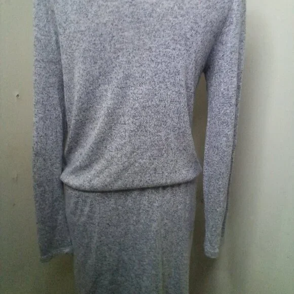 Gap Dress Women XS Long Sleeve Elastic Drawstring Waist Soft Stretch Gray Black - Picture 11 of 12